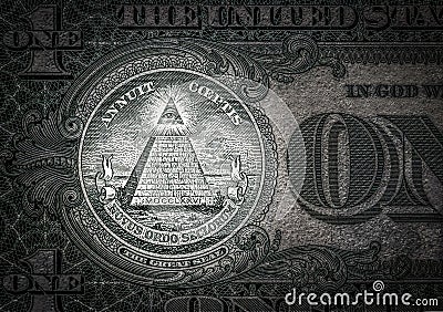 All-seeing eye on the one dollar. New world order. elite characters. 1 dollar. Stock Photo