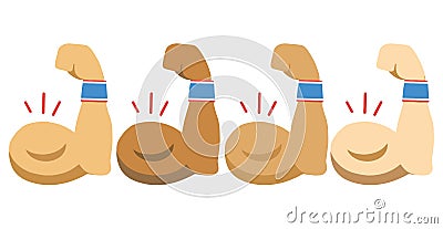 All Skin Tones Flexed Biceps Gesture Emoticon Set. Flexed Biceps Emoji Set Vector Illustration