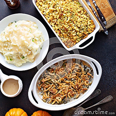 All traditional Thanksgiving side dishes Stock Photo