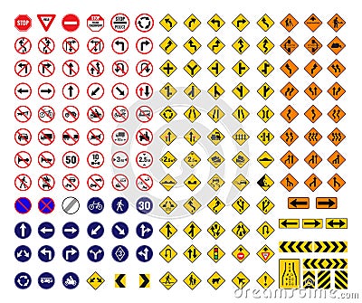 All traffic signs Vector Illustration