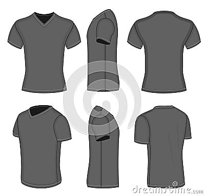 All views men's black short sleeve v-neck t-shirt Vector Illustration