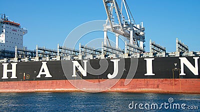 All visible cargo unloaded from the vessel, Cargo Ship HANJIN JUNGIL Editorial Stock Photo