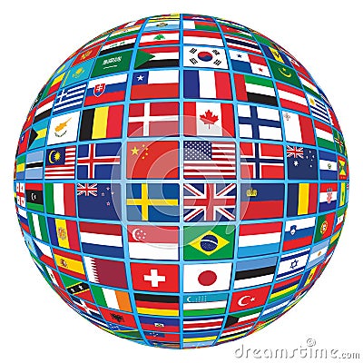 All World Country Flags Globe Vector Illustration