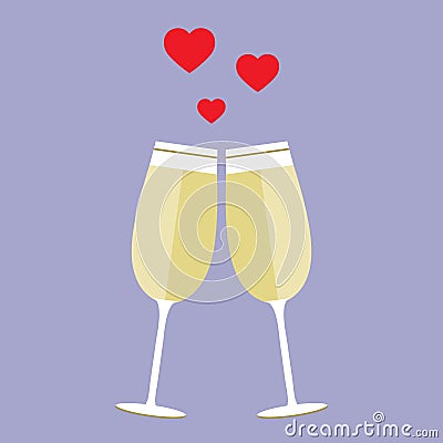 `All you need is love and wine` poster with two wine glasses and hearts, can be used as invitation banner for valentine`s day part Vector Illustration