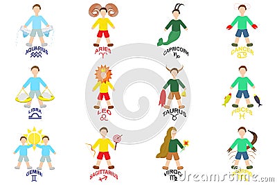 all zodiac signs are collected in a vector set and grouped by elements Stock Photo