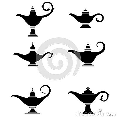 Alladin lamp.Silhouette set Vector Illustration