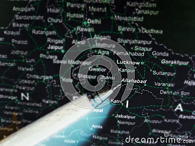 Allahabad city name displayed on geographic location map in India Stock Photo