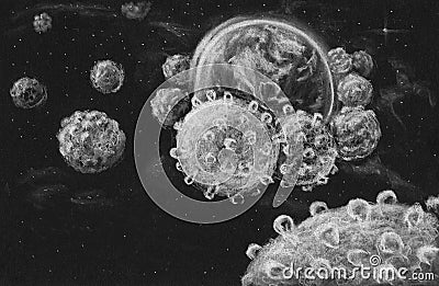 Allegorical symbolic meaning. Planet Earth is under siege by the coronavirus Stock Photo