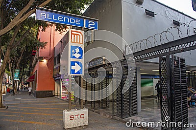 Allende Metro station on Calle de Tacuba in Mexico City, Mexico Editorial Stock Photo