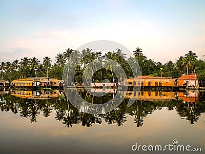 House Boats in back water, Alleppey, Kerala, India Stock Photo