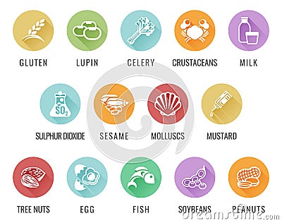 Allergen Food Allergy Icons Vector Illustration