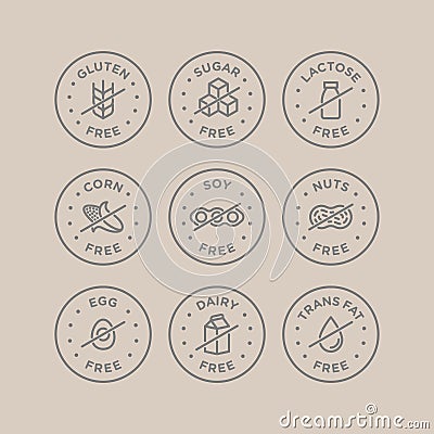 Allergen free icons set. Vector illustration Vector Illustration