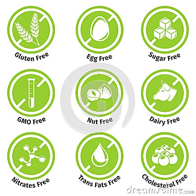 Allergen free products stickers Vector Illustration