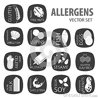 Allergens black set Vector Illustration