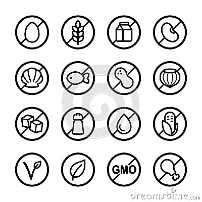 Allergens and diets icon set Vector Illustration