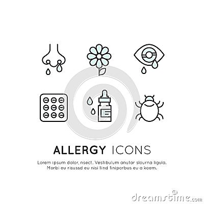 Allergens, Season or Spring Illness, Unwell, Allergy and Intolerance Vector Illustration
