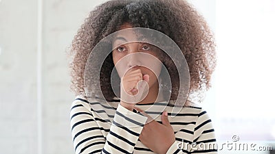 Allergic African Woman Coughing and Feeling Sick Stock Photo