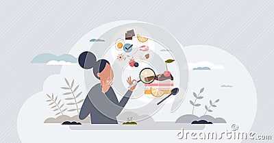 Allergic reaction from allergen pollen or food ingredient tiny person concept Vector Illustration