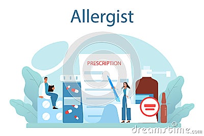 Allergist concept. Disease with allergy symptom, medical allergology Vector Illustration