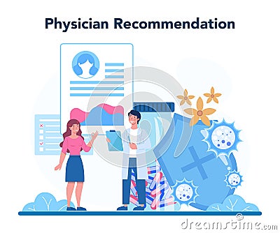 Allergist. Physician recommendation. Disease with allergy symptom Vector Illustration