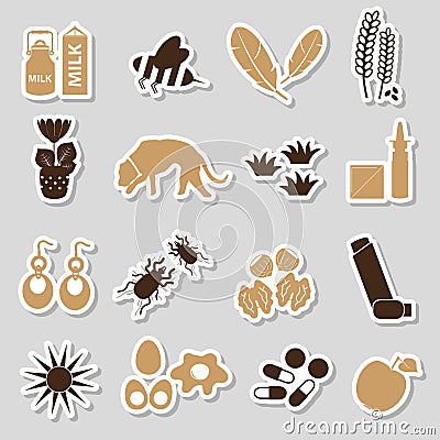 Allergy and allergens color stickers set Vector Illustration