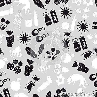 Allergy and allergens gray seamless pattern Vector Illustration