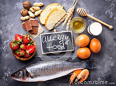 Allergy food concept. Assorted of allergic products Stock Photo