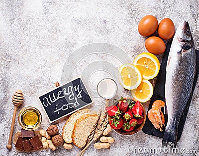 Allergy food concept. Assorted of allergic products Stock Photo