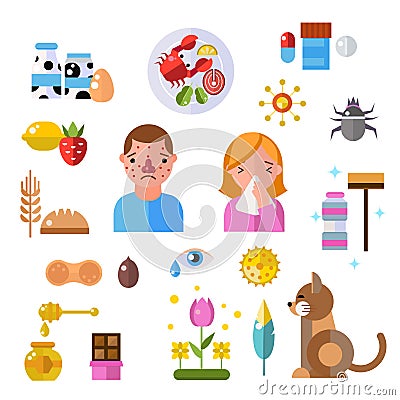 Allergy symbols and people disease information vector symbols Vector Illustration