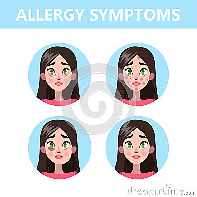 Allergy symptoms infographic. Runny nose and eye redness Vector Illustration