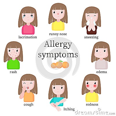 Allergy symptoms, vector flat style design isolated illustration Vector Illustration