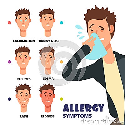 Allergy symptoms vector illustration - cartoon medical infographic Vector Illustration