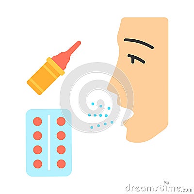 Allergy treatment flat design long shadow color icon Vector Illustration