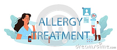 Allergy treatmet typographic header. Disease with allergy symptom, medical Vector Illustration