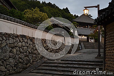 An alley around Nara Park, Japan. And Nigatsu-do as the background. Editorial Stock Photo