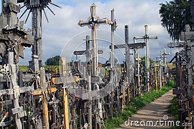 Alley of crosses on The Hill of Crosses Stock Photo