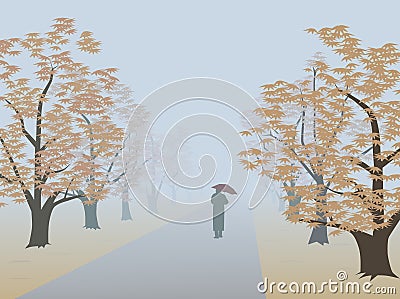 Alley in fog Vector Illustration