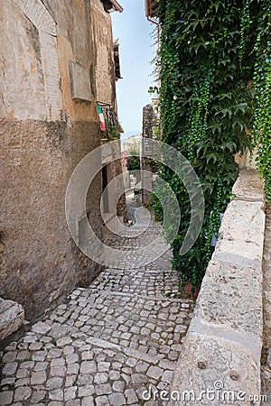 alley with ivy in the village medi evale di sermoneta Stock Photo