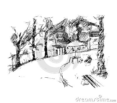 Alley with place for picnic, vector illustration Vector Illustration