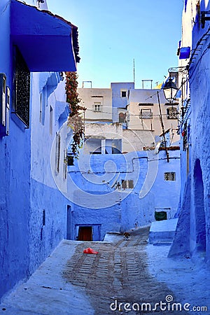 Alley in shades of blue in the blue city of Morocco Stock Photo