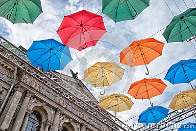 Alley of soaring umbrellas in St. Petersburg. Russia Editorial Stock Photo