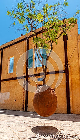 Alley with street statue, in the old city of Jaffa Editorial Stock Photo