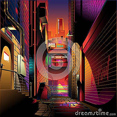 Alley at sunset urban life vector Vector Illustration