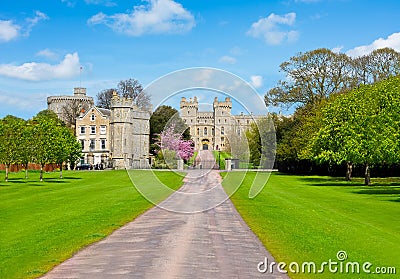 Alley to Windsor castle in spring, London suburbs, UK Stock Photo