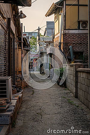 Alleyway in a traditional Korean city houses Editorial Stock Photo