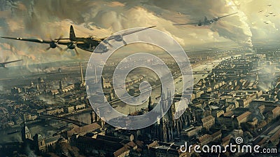 Allied Aerial Triumph: Bombers Over Berlin in 1945 Painting Stock Photo