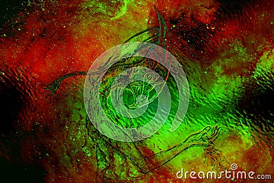 Allien creature with star dust in hand symbolizing finiteness and passing away of time. Stock Photo