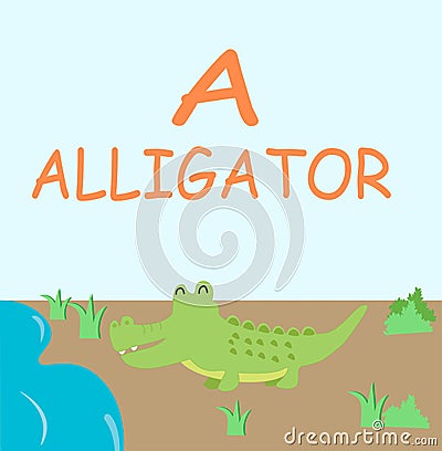 Alligator Alphabet fun cartoon Vector Illustration
