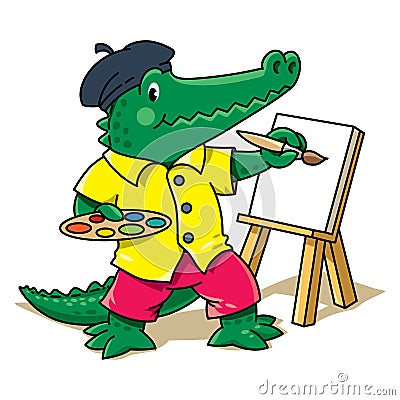 Alligator artist. Animal and profession Alphabet A Vector Illustration