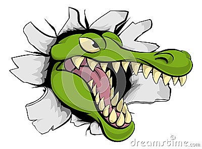 Alligator or crocodile breaking through background Vector Illustration